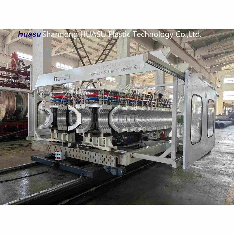 خط إنتاج أنابيب مموجة مزدوجة الجدار عالية السرعة ذات لولب واحد مع نظام التوسيع المدمج ونظام PLC من سيمنز