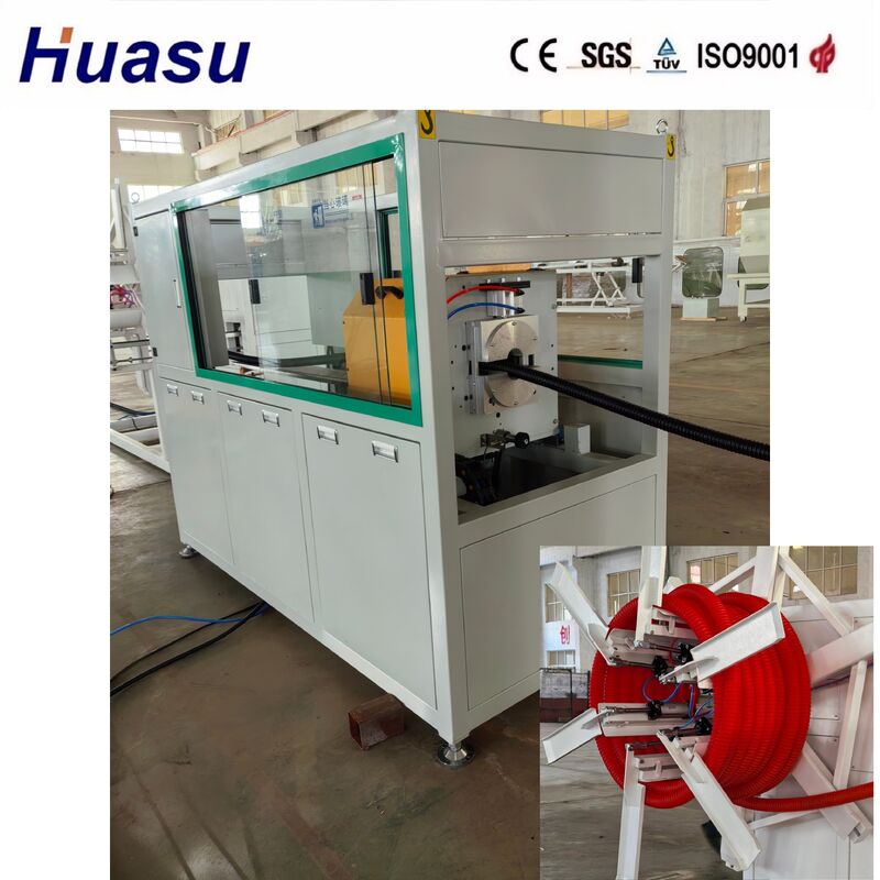 مصنع أنابيب مموجة من البولي إيثيلين عالي الكثافة مع واجهة شاشة تعمل باللمس للتحكم PLC لأقطار الأنابيب من 32 مم إلى 1600 مم وخيارات تبريد بالهواء والماء