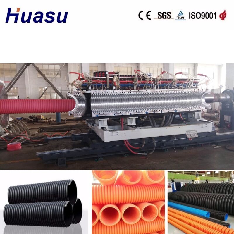 خط طحن الأنابيب المموجة ذات الجدران المزدوجة مع قطر داخلي 32mm-1600mm ، سيطرة PLC من Siemens ، وصبغ سبيكة الألومنيوم