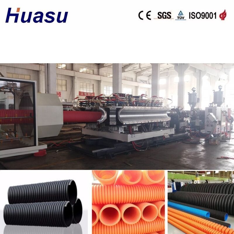 خط طحن الأنابيب المموجة ذات الجدران المزدوجة مع قطر داخلي 32mm-1600mm ، سيطرة PLC من Siemens ، وصبغ سبيكة الألومنيوم